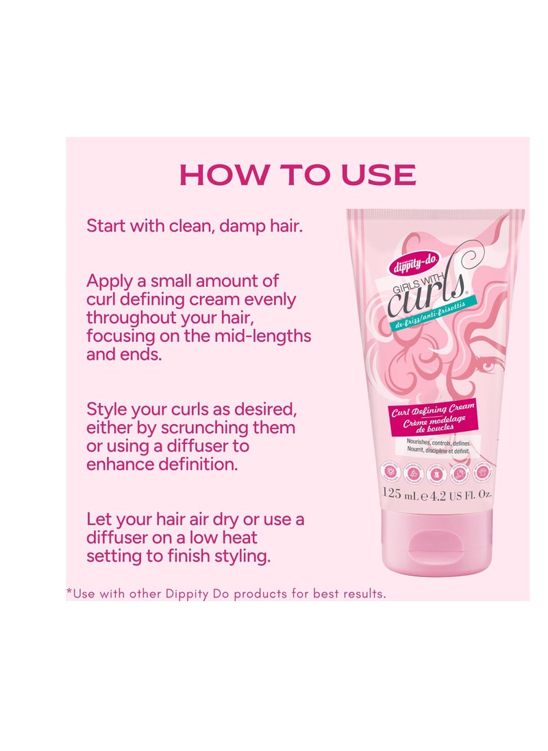 Dippity Do Girls With Curls Leave-In Curl Defining Cream, Anti-Frizz Styling for Curly & Wavy Hair, Smoothing Cream For Frizzy Hair, Shea Butter, Coconut Oil, Frizz Control, 4.2 Fl Oz