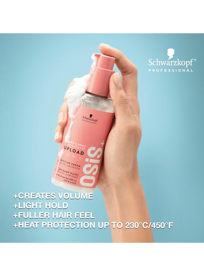 OSiS+ Upload Volume Cream – Lightweight Volumizing Hair Treatment – Conditioning Style Control and Volume Effect - Blow Dry Heat Protection, 6.75 oz