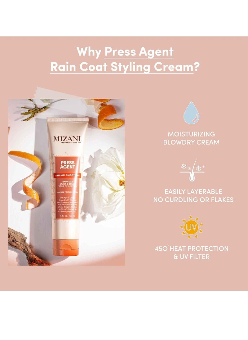 Mizani Press Agent Raincoat Styling Cream | Heat Protectant Cream | Moisturizes and Protect Hair from Heat Styling and Blowouts | Thermal Smoothing for Dry, Frizzy Hair | With Argan Oil | 5 Fl Oz