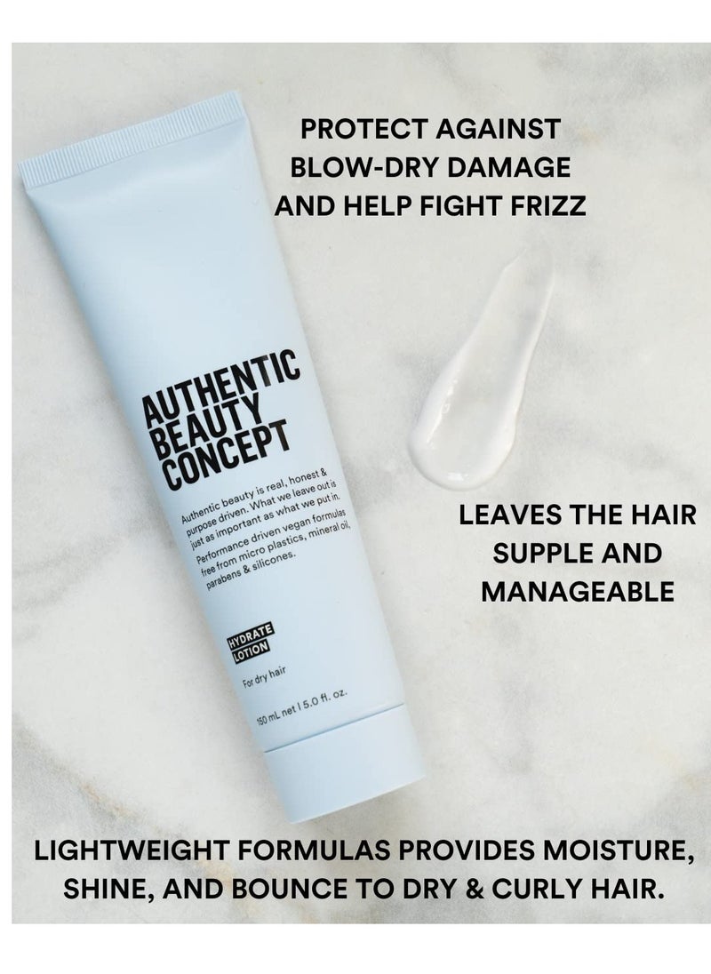 Authentic Beauty Concept Hydrate Lotion | Hydrating Hair Lotion | Leave-In Cream | Protects from Blow Dry Damage & Helps fight Frizz | Normal To Dry or Curly Hair | Vegan & Cruelty-free | 5 fl. Oz