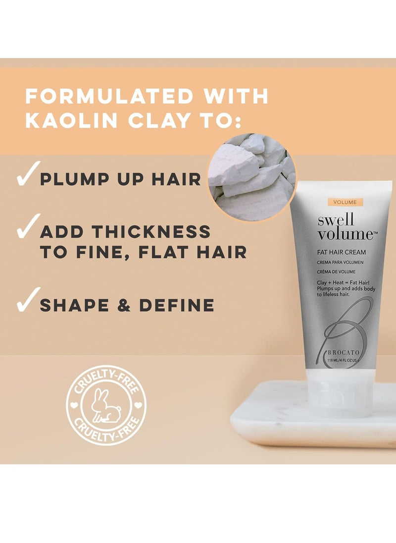 Brocato Swell Volume Hair Cream, 6 Oz: Volumizing & Thickening Cream for Men & Women | Heat Activated Fat Hair Volumizer Cream Plumps, Shapes & Adds Thickness to Thin Hair | Formulated with Clay
