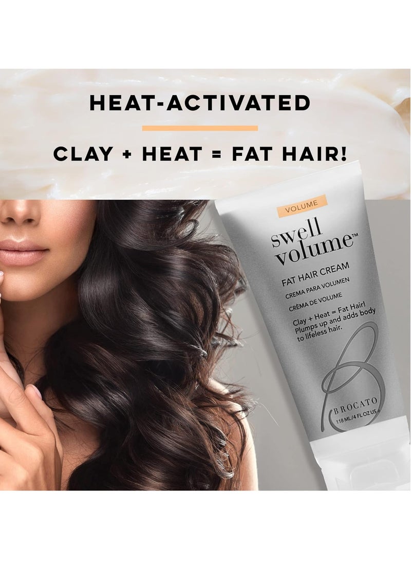 Brocato Swell Volume Hair Cream, 6 Oz: Volumizing & Thickening Cream for Men & Women | Heat Activated Fat Hair Volumizer Cream Plumps, Shapes & Adds Thickness to Thin Hair | Formulated with Clay