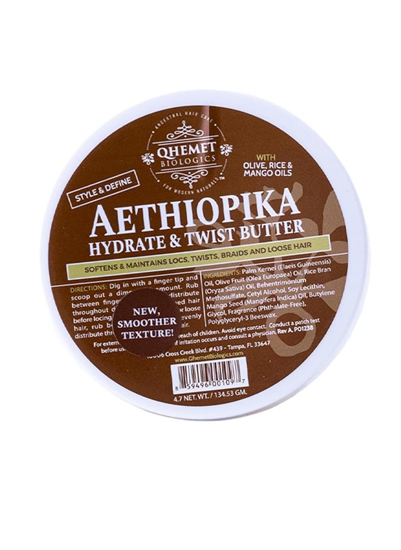 Qhemet Biologics Aethiopika Hydrate & Twist Butter - Frizz-Free Styling Butter Adds Flexible Definition to High & Low Porosity Hair - Smooth Edges, Soften & Flatten Locs, Twists & Braids (4.7 oz)