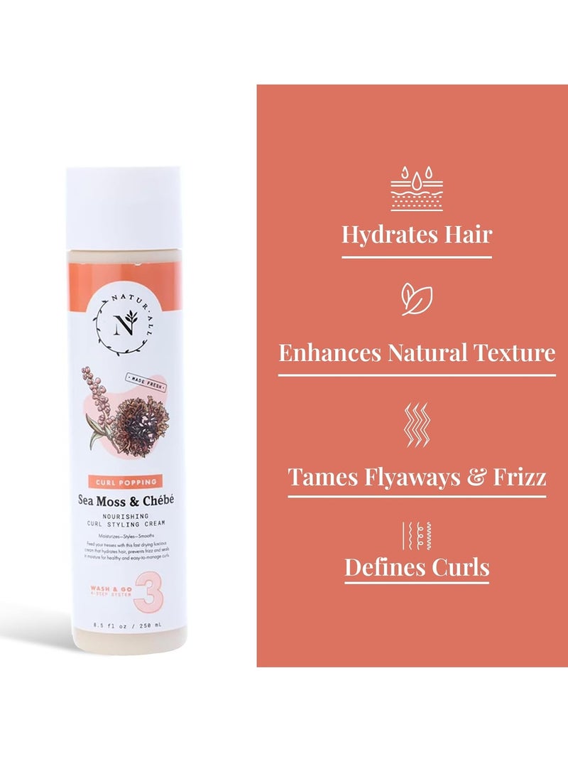 NaturAll Sea Moss & Chebe Curl Enhancing Cream - Sulfate-Free 3-in-1 Curl Defining, Hydrating and Frizz-Reducing Curl Cream Activator for All Curl Types & Textures (8.5 Oz)
