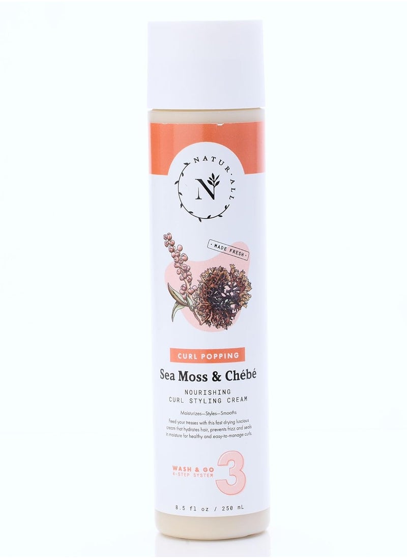 NaturAll Sea Moss & Chebe Curl Enhancing Cream - Sulfate-Free 3-in-1 Curl Defining, Hydrating and Frizz-Reducing Curl Cream Activator for All Curl Types & Textures (8.5 Oz)