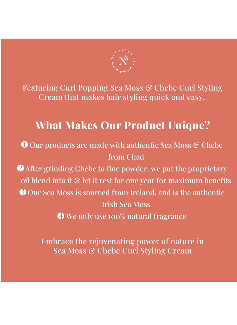 NaturAll Sea Moss & Chebe Curl Enhancing Cream - Sulfate-Free 3-in-1 Curl Defining, Hydrating and Frizz-Reducing Curl Cream Activator for All Curl Types & Textures (8.5 Oz)