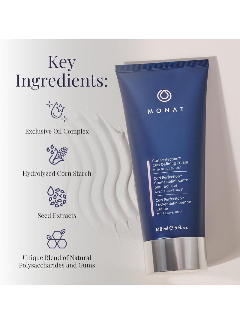 MONAT Curl Perfection™ Curl-Defining Cream Infused with Rejuvenique®, Frizz-Fighting & Moisturizing Leave-In Styling Cream- All-Day Defined, Soft & Bouncy Curls for Wavy & Curly Hair -148 ml/5 fl oz