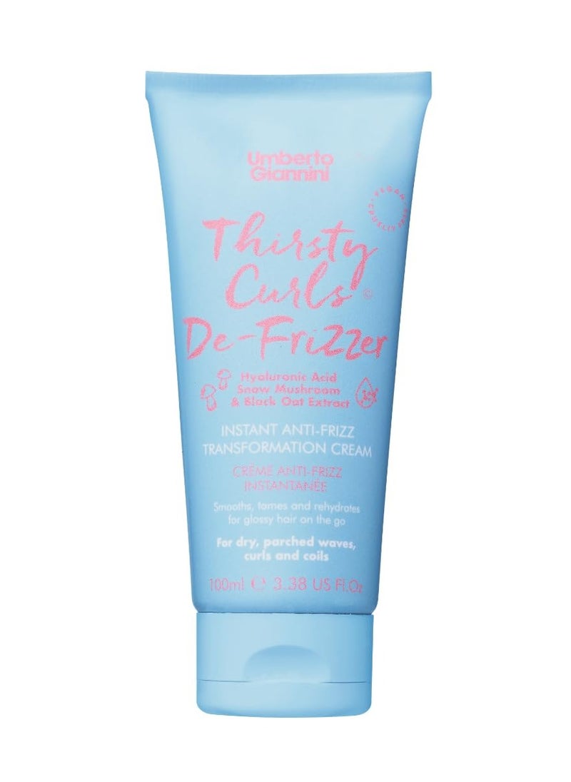 Umberto Giannini Thirsty Curls De-Frizzer Instant Anti-Frizz Transformation Cream 3.3 fl Oz - Curl Defining Cream for 2a-4c Curly, Wavy & Coily Hair - Vegan & Cruelty Free - Paraben Free