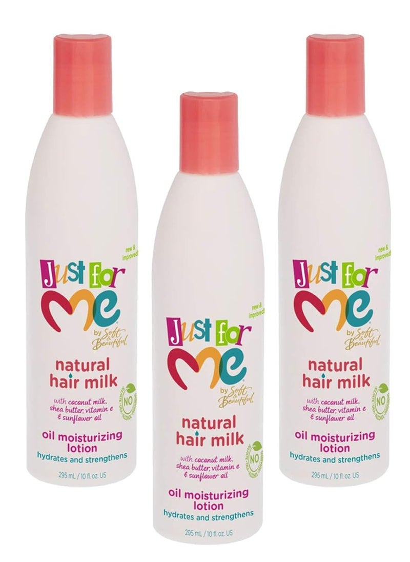 Just For Me Natural Hair Milk Lotion (3 Pack) - Hydrates & Strengthens, Contains Coconut Milk, Shea Butter, Vitamin E, Sunflower Oil, Lightweight Moisture, Reduces Frizz, 10 oz