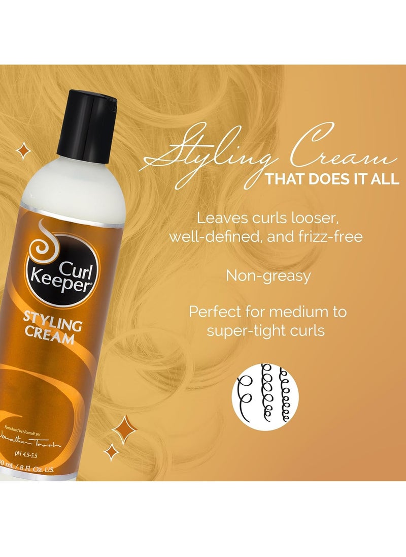 Curl Keeper Hair Styling Cream for Curly Hair, 8 Fl Oz - Frizz-Free Curl Defining Cream Defines, Detangles & Moisturizes for All Curl Types - Silicone-Free & Water Based Hair Styler or Men & Women