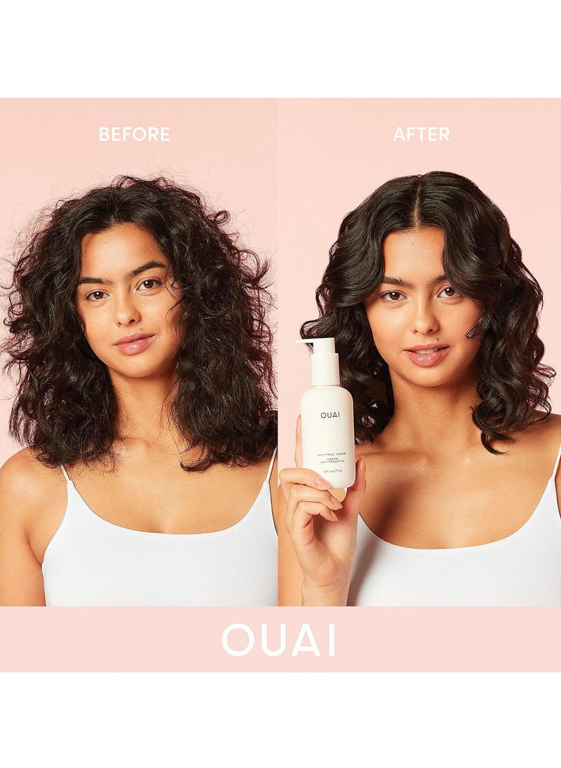 OUAI Anti Frizz Cream Travel Duo - Moisturizing Hair Cream with Frizz Control & Heat Protection - Provides Lasting Hydration with Jackfruit & Beetroot - Paraben & Sulfate Free (2 Count, 6 Oz/ 3 Oz)