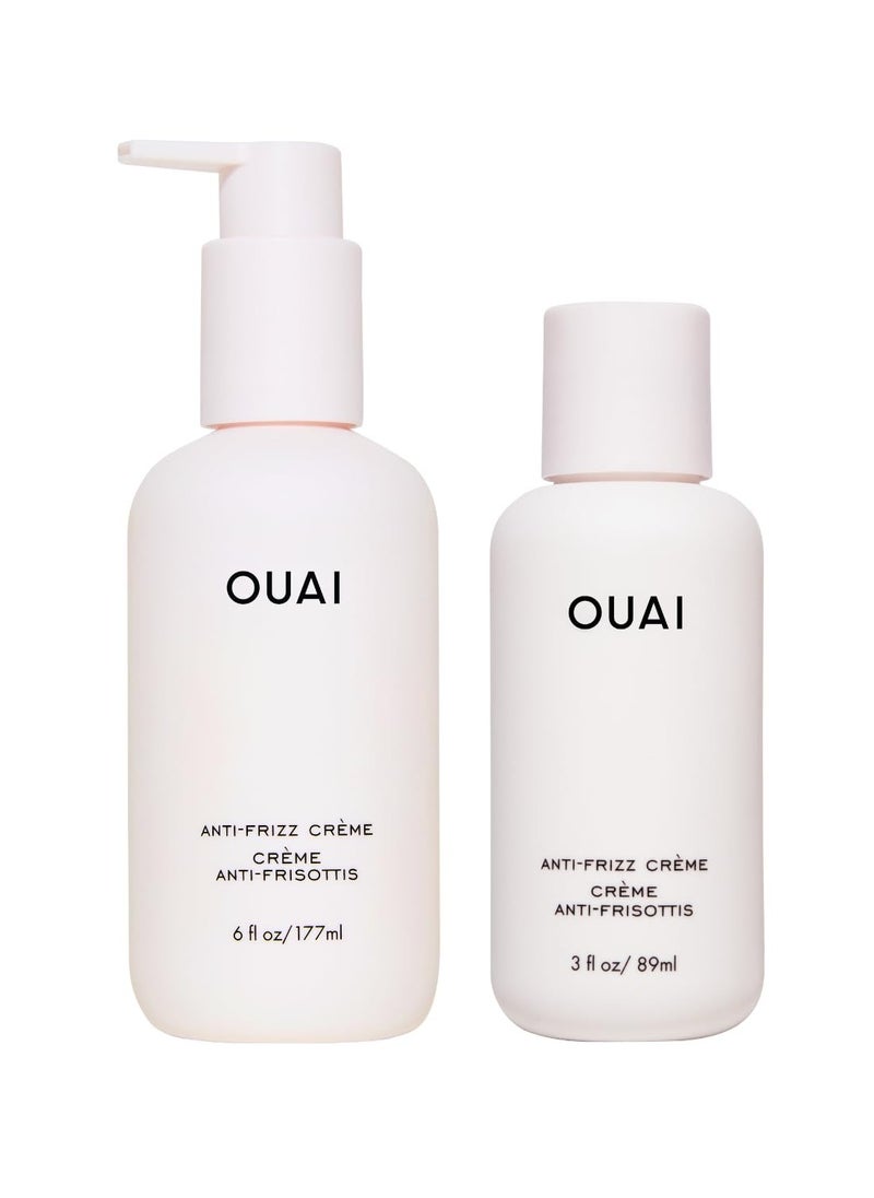 OUAI Anti Frizz Cream Travel Duo - Moisturizing Hair Cream with Frizz Control & Heat Protection - Provides Lasting Hydration with Jackfruit & Beetroot - Paraben & Sulfate Free (2 Count, 6 Oz/ 3 Oz)