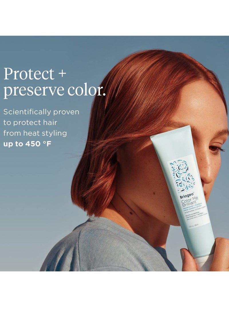 Briogeo Color Me Brilliant Mushroom + Bamboo Color Protect Primer, Leave-In Styling Cream Protects Vibrant Hair Color, Enhances Softness and Moisturizes, Vegan, Cruelty-Free, 3.4 fl oz