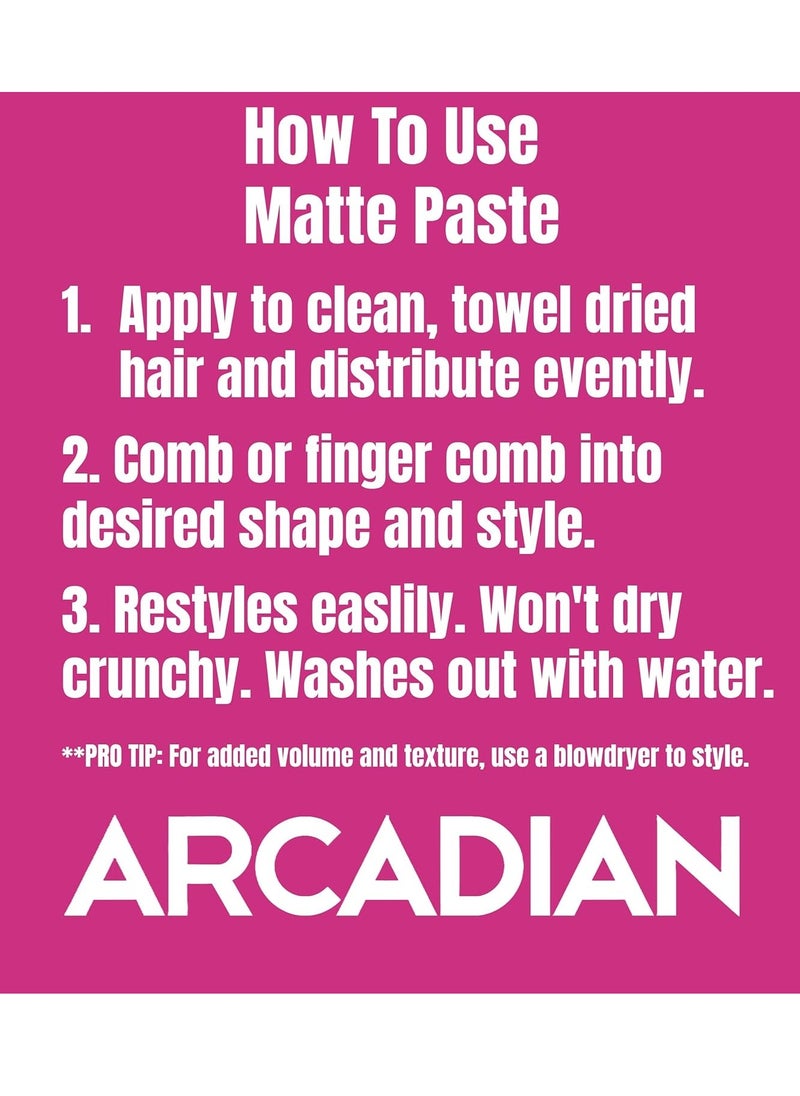 Arcadian Grooming Matte Paste – Heavy Hold, Natural Matte Finish, Hair Styling Product for Textured and Structured Looks, Suitable For All Hair Types