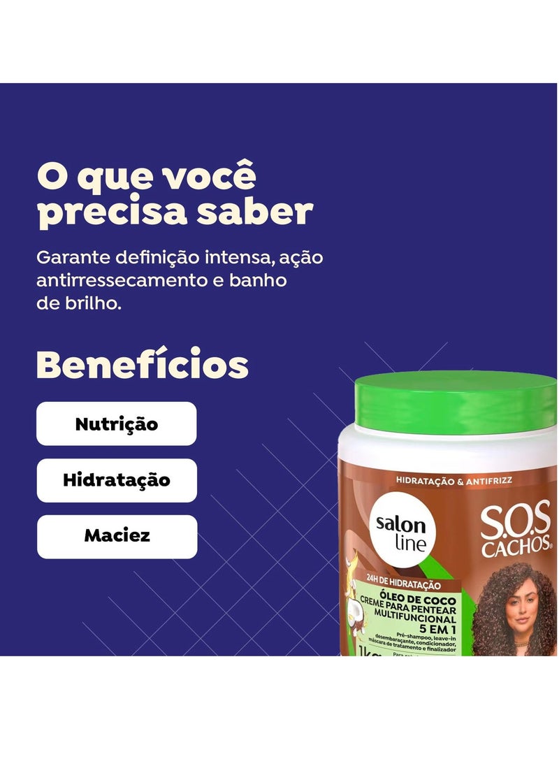 Salon Line - Linha SOS Cachos (Oleo de Coco) - Creme para Pentear Tratamento Profundo 1 Kg - (SOS Curls (Coconut Oil) - Deep Treatment Combing Cream Net 35.27 Oz)