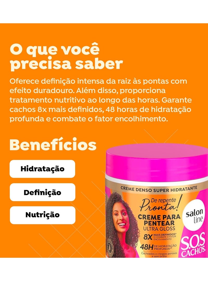 Salon Line - Linha SOS Cachos (De Repente Pronta) - Creme para Pentear Ultra Gloss 500 gr - (SOS Curls (Suddenly Ready) - Anti-Porosity Conbing Cream Net 17.64 Oz)