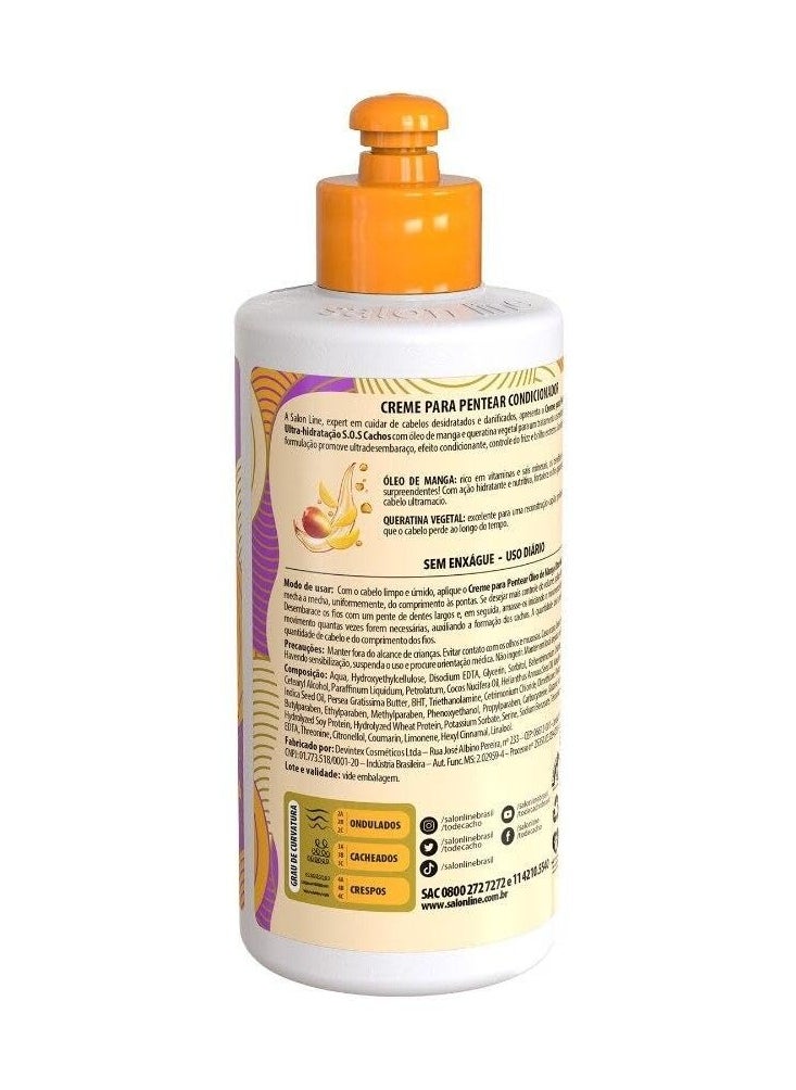 Salon Line - Linha SOS Cachos (Oleo de Manga) - Creme para Pentear 300 Ml - (SOS Curls (Mango Oil) - Combing Cream 10.14 Fl Oz)