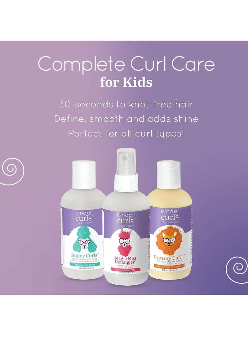 Curl Keeper Kinder Curly Hair Products Travel Set for Kids - Super Curls Styler, Magic Mist Detangler Spray & Curl Cream for Natural Beauty ( 3-Pack, 3 oz each)