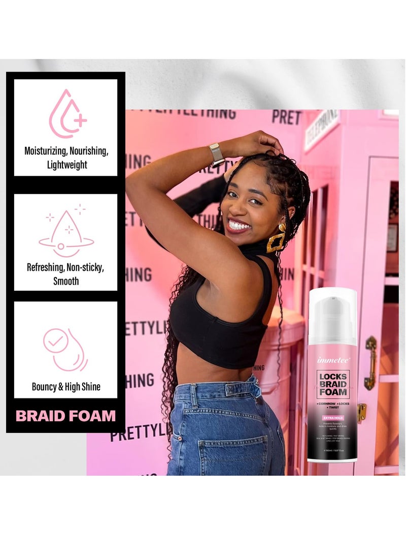 immetee Braid Foam with Extra Hold, High Shine and Moisture for Twists, Locks. 150ml
