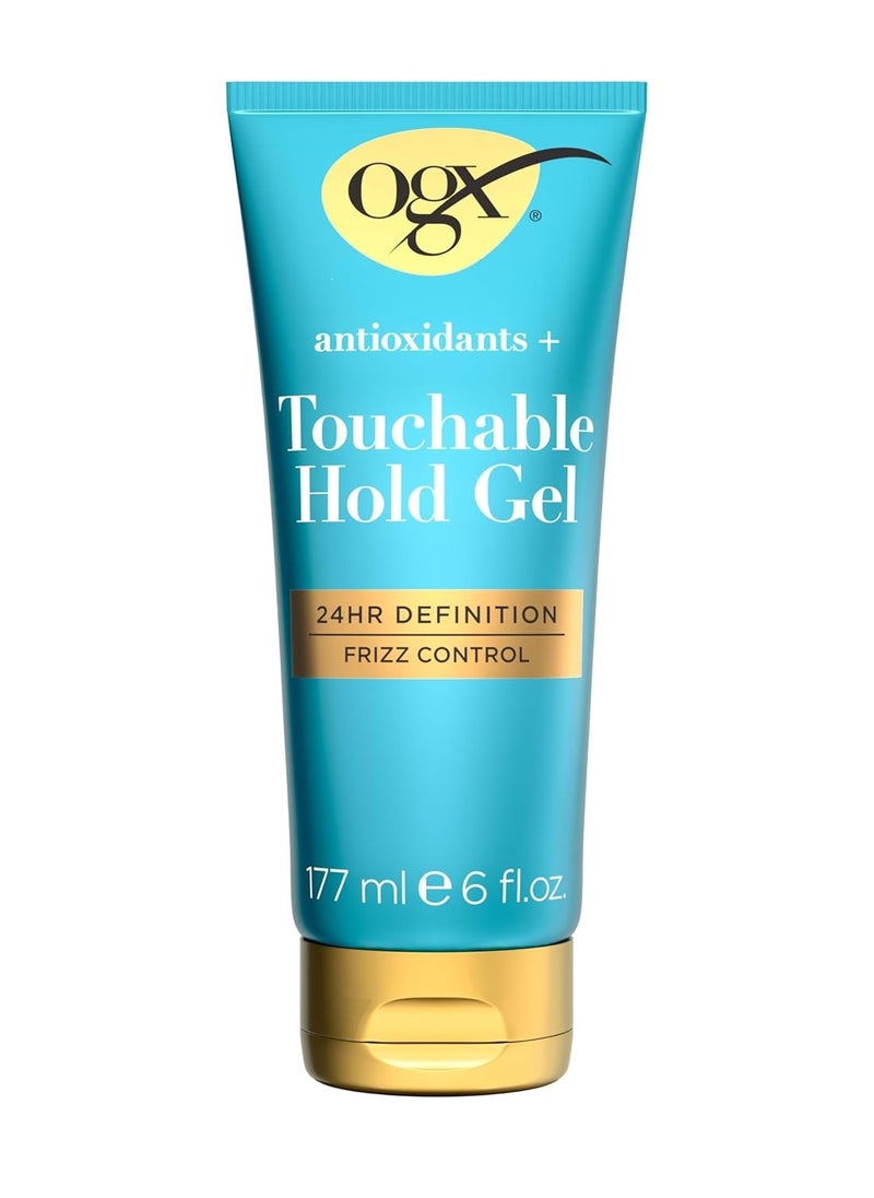 OGX Antioxidants + Touchable Hold Gel, Medium Hold Hair Styling Gel for 24 Hour Definition & Frizz Control, Anti-Humidity Hair Gel with a Soft, Non-Sticky Texture, Paraben-Free, 6 fl. Oz