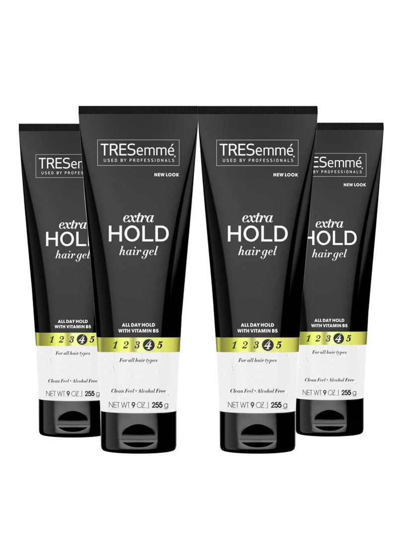 TRESemme Hair Gel with Vitamin B, Extra Hold Hair Gel, Protect Hair from Damaging Hair Dryer, Styling Tools & Appliances, Volumizing Hair Products with Frizz Control, 4 Tubes - 9 Oz. Ea.