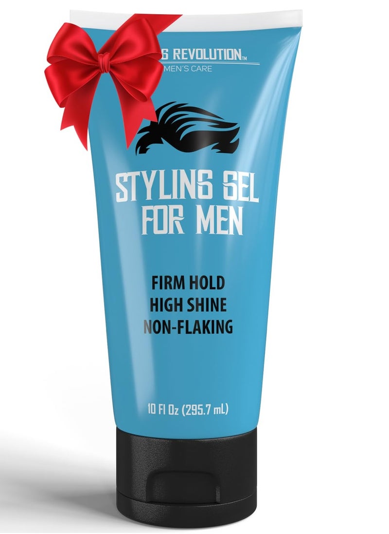 Hair Gel for Men Strong Hold - Mens Hair Gel Extra Strength - Styling Gel for Hair Clear Hair Gel - Firm Hold Gel Hair High Shine Non-Flaking Curly Hair Gel (10oz)