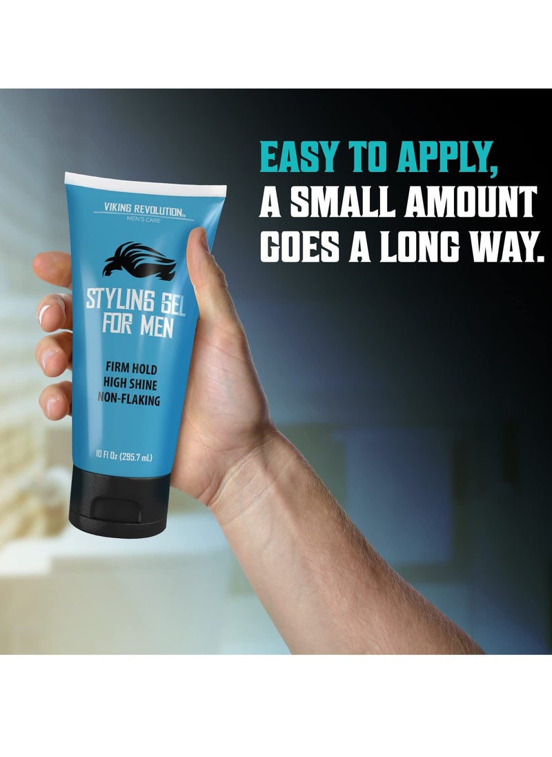 Hair Gel for Men Strong Hold - Mens Hair Gel Extra Strength - Styling Gel for Hair Clear Hair Gel - Firm Hold Gel Hair High Shine Non-Flaking Curly Hair Gel (10oz)