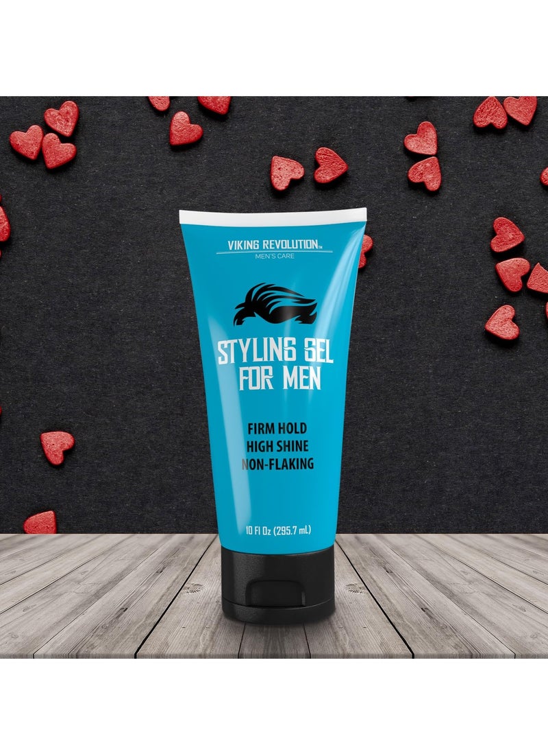 Hair Gel for Men Strong Hold - Mens Hair Gel Extra Strength - Styling Gel for Hair Clear Hair Gel - Firm Hold Gel Hair High Shine Non-Flaking Curly Hair Gel (10oz)