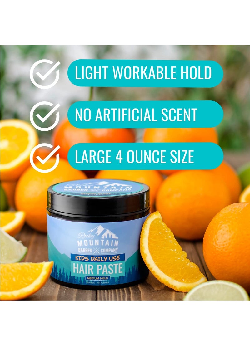 Rocky Mountain Barber Company Kids Hair Styling Paste for Boys - Large 4 oz Tub - Medium Hold Gel for All Hairstyles - Citrus Scent