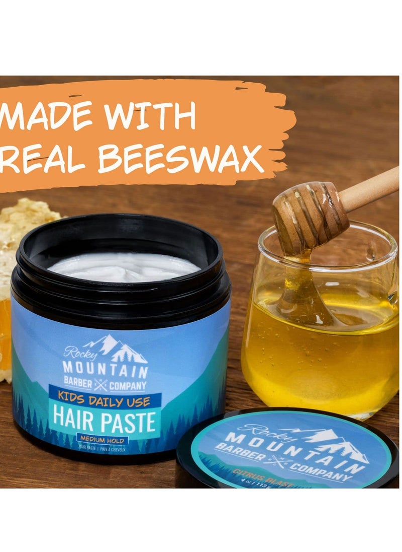 Rocky Mountain Barber Company Kids Hair Styling Paste for Boys - Large 4 oz Tub - Medium Hold Gel for All Hairstyles - Citrus Scent