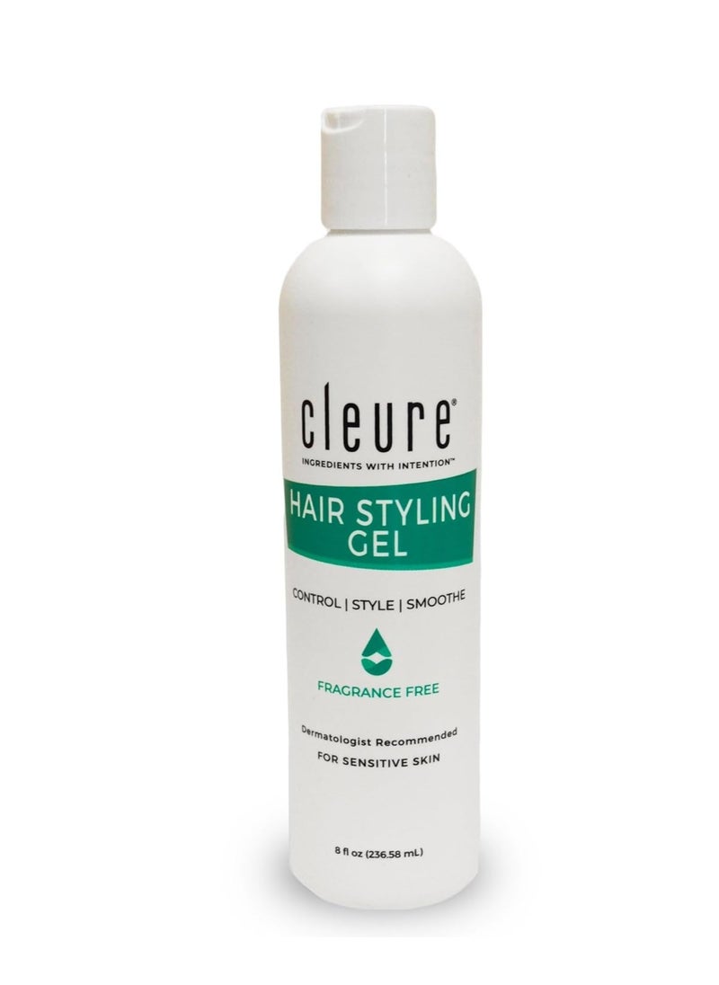 Cleure Lightweight Hair Styling Gel - Hypoallergenic, Fragrance Free for Edge Control to Tame Frizz with Medium Hold (8 fl oz, Pack of 1)