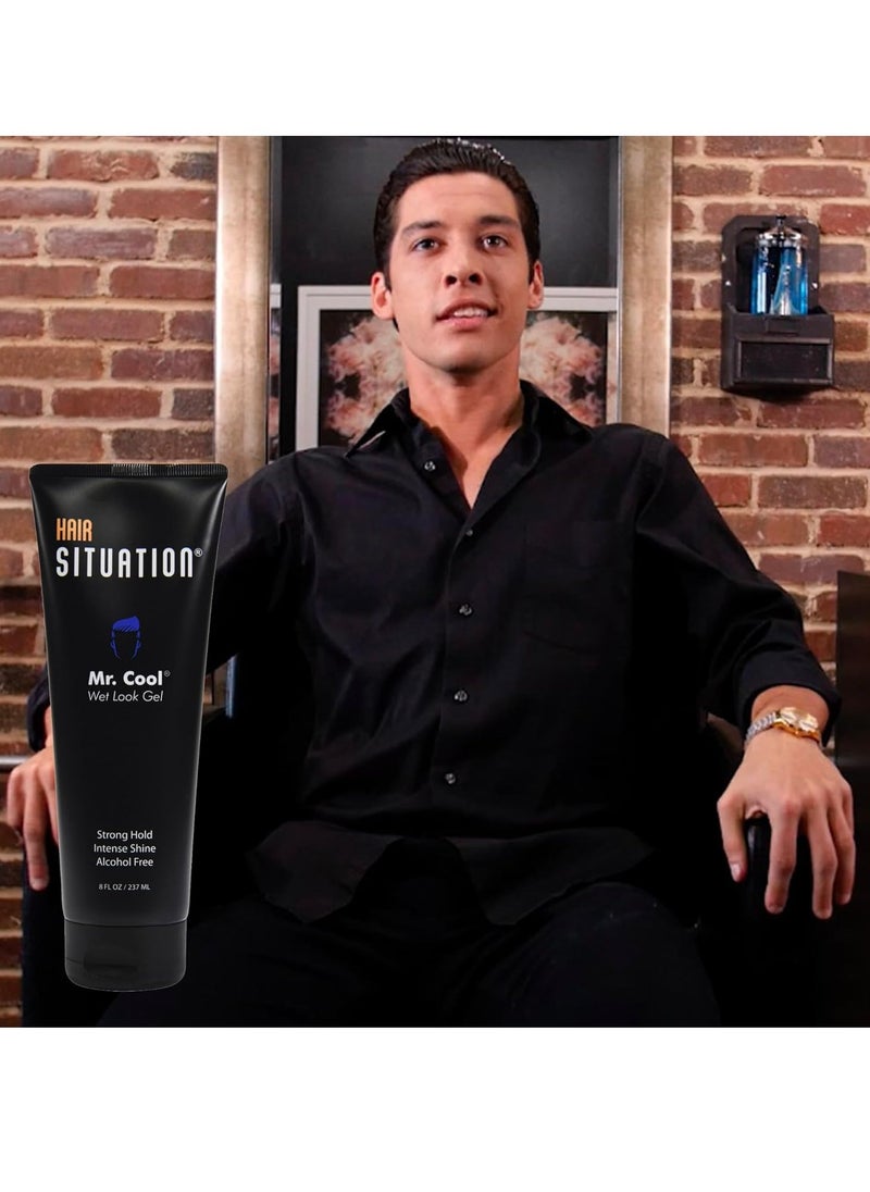Hair Situation Mr. Cool Wet Look Hair Gel - Strong Hold, High Shine, Alcohol-Free, Clear Styling Formula, Anti-Humidity Frizz Control, Non-Flaking, Non-Greasy, Long-Lasting for All Hair Types 8 Fl Oz
