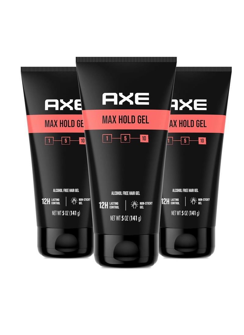 AXE Hair Styling Gel MAX Hold Gel 3 ct for 12H Lasting Control, Our Strongest Hold Gel, 5 oz