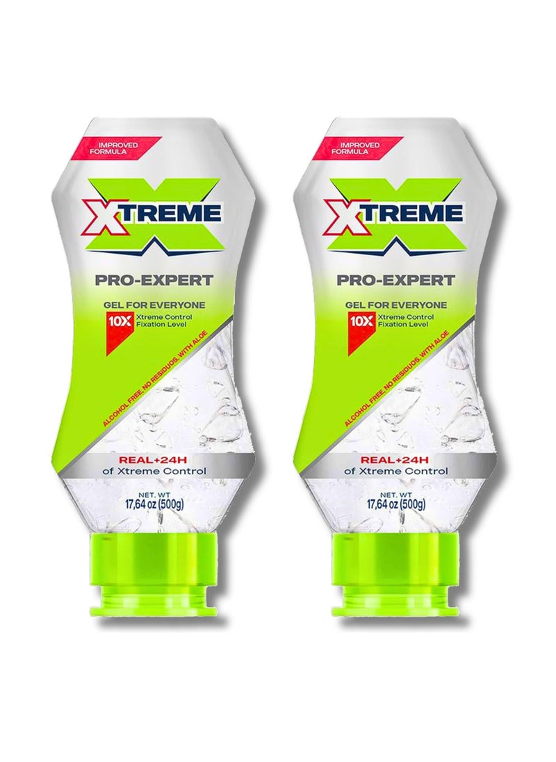 Xtreme Hair Gel Squeeze 2 Bottle Bundle Pro-Expert Clear Styling, Alcohol-Free 24-Hours Control With Aloe Vera, 17.64 oz (Pack of 2) in Bag