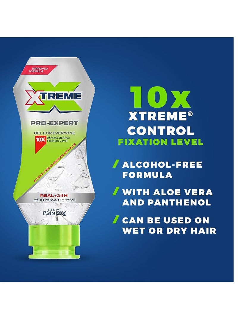 Xtreme Hair Gel Squeeze 2 Bottle Bundle Pro-Expert Clear Styling, Alcohol-Free 24-Hours Control With Aloe Vera, 17.64 oz (Pack of 2) in Bag