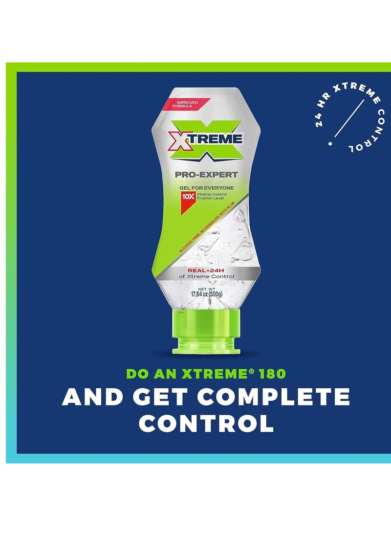 Xtreme Hair Gel Squeeze 2 Bottle Bundle Pro-Expert Clear Styling, Alcohol-Free 24-Hours Control With Aloe Vera, 17.64 oz (Pack of 2) in Bag