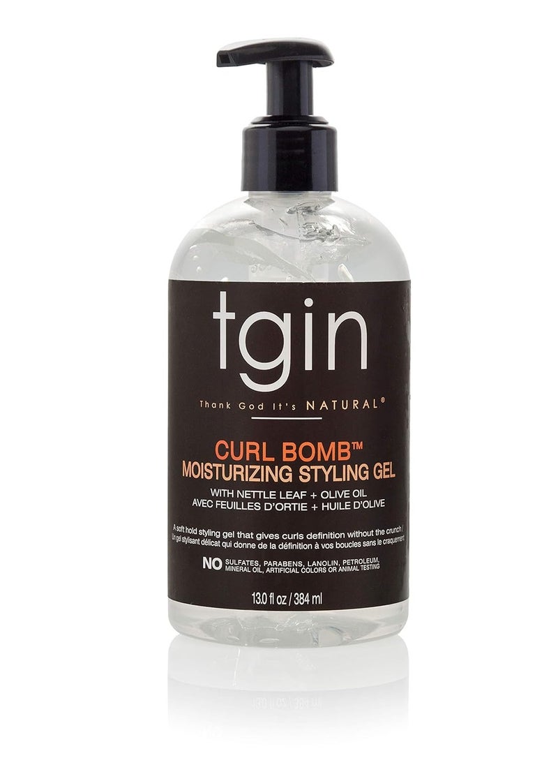 tgin Curl Bomb Moisturizing Styling Gel for Curly, Coily and Wavy Hair, Reduce Frizz, Light Hold, Moisturizes and Defines Curls, 13 oz