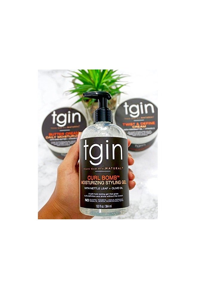 tgin Curl Bomb Moisturizing Styling Gel for Curly, Coily and Wavy Hair, Reduce Frizz, Light Hold, Moisturizes and Defines Curls, 13 oz