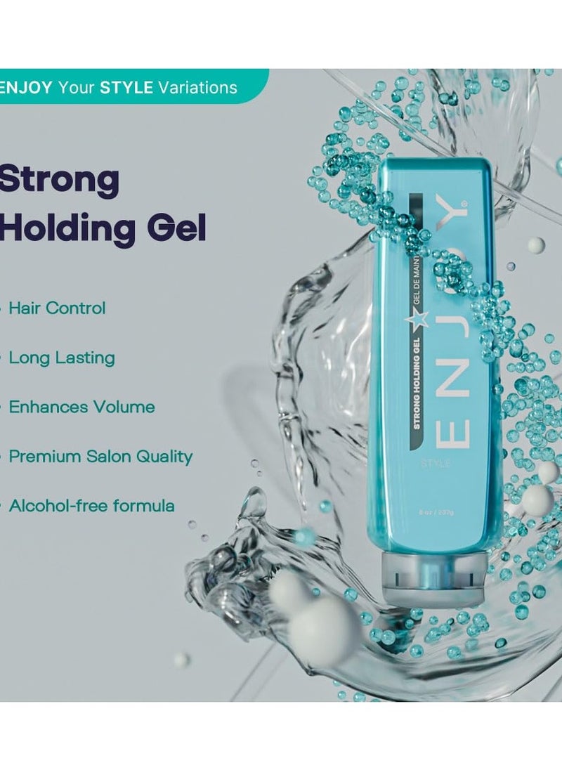 Enjoy Strong Holding Gel, Versatile, Alcohol Free Styling with Medium to Strong Hold & Volume Boost (8 oz)