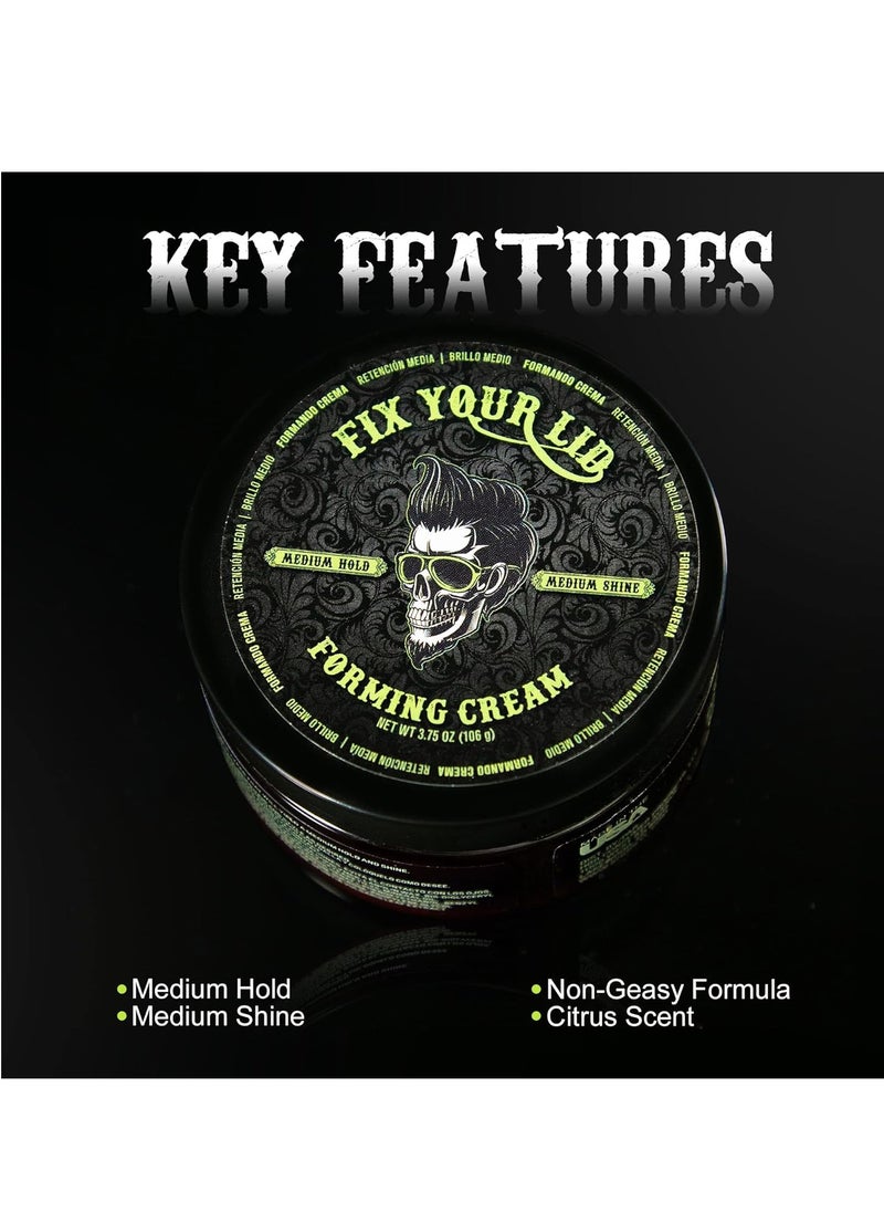 Fix Your Lid Forming Cream 3.75 oz Medium Hold Hair Cream For Men - Mens Hair Gel Medium Shine - All Day Hold Styling Cream For All Hairstyles - Easy To Wash Out