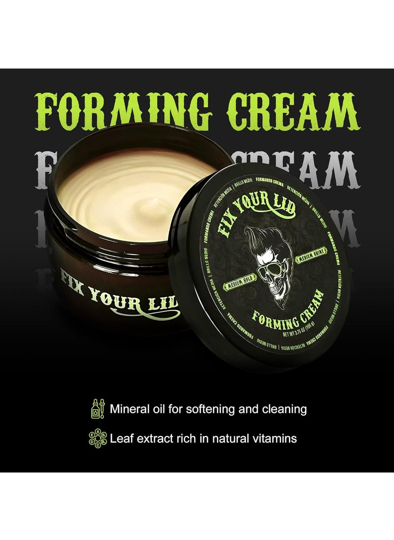 Fix Your Lid Forming Cream 3.75 oz Medium Hold Hair Cream For Men - Mens Hair Gel Medium Shine - All Day Hold Styling Cream For All Hairstyles - Easy To Wash Out