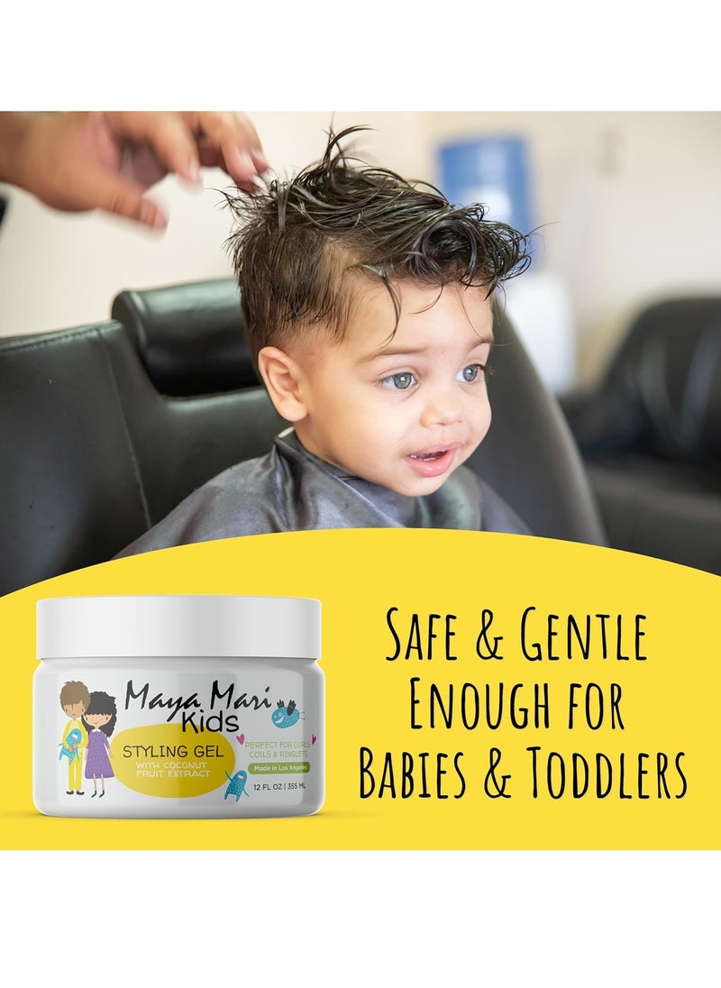 Kids Hair Styling Gel with Coconut Fruit Extract | Safe & Gentle Baby Hair Gel for Toddlers | Sulfate-Free Hair Gel for Boys & Girls, 12 oz