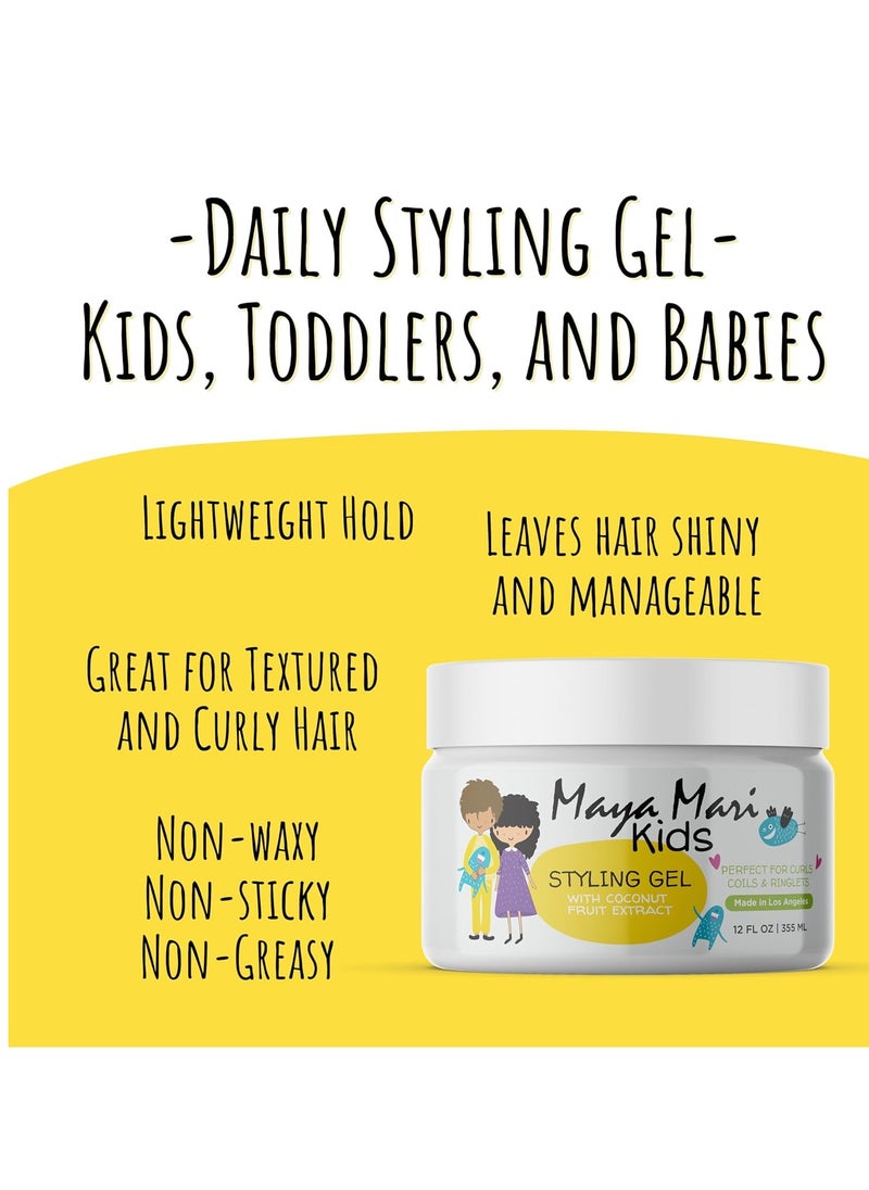 Kids Hair Styling Gel with Coconut Fruit Extract | Safe & Gentle Baby Hair Gel for Toddlers | Sulfate-Free Hair Gel for Boys & Girls, 12 oz
