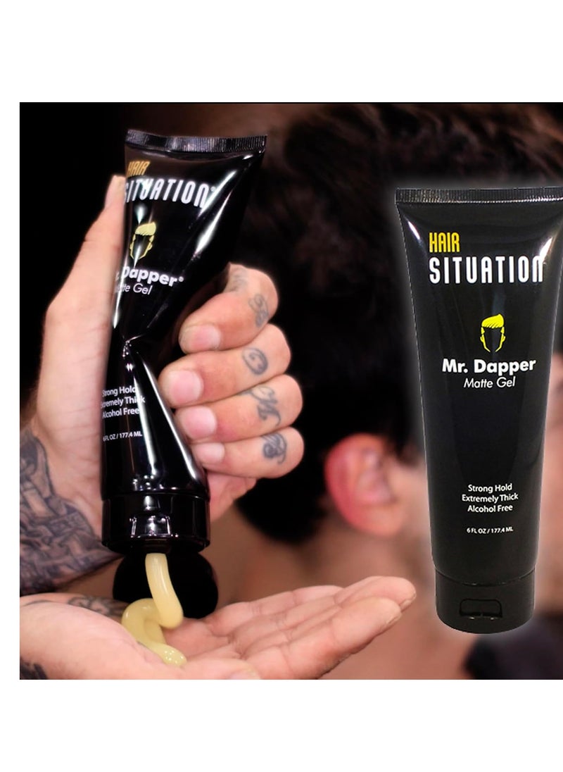 Hair Situation Mr. Dapper Matte Look - Extra Strong Firm Hold Hair Gel for Men, Made for All Hair Types, Anti-Humidity Shield, Anti-Frizz and Fly Away, Alcohol-Free, No Flake Formula 6 Fl Oz