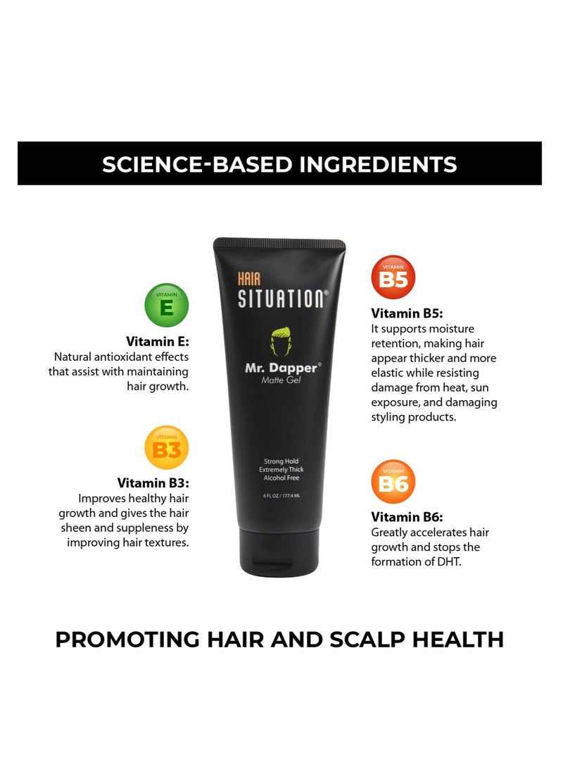 Hair Situation Mr. Dapper Matte Look - Extra Strong Firm Hold Hair Gel for Men, Made for All Hair Types, Anti-Humidity Shield, Anti-Frizz and Fly Away, Alcohol-Free, No Flake Formula 6 Fl Oz