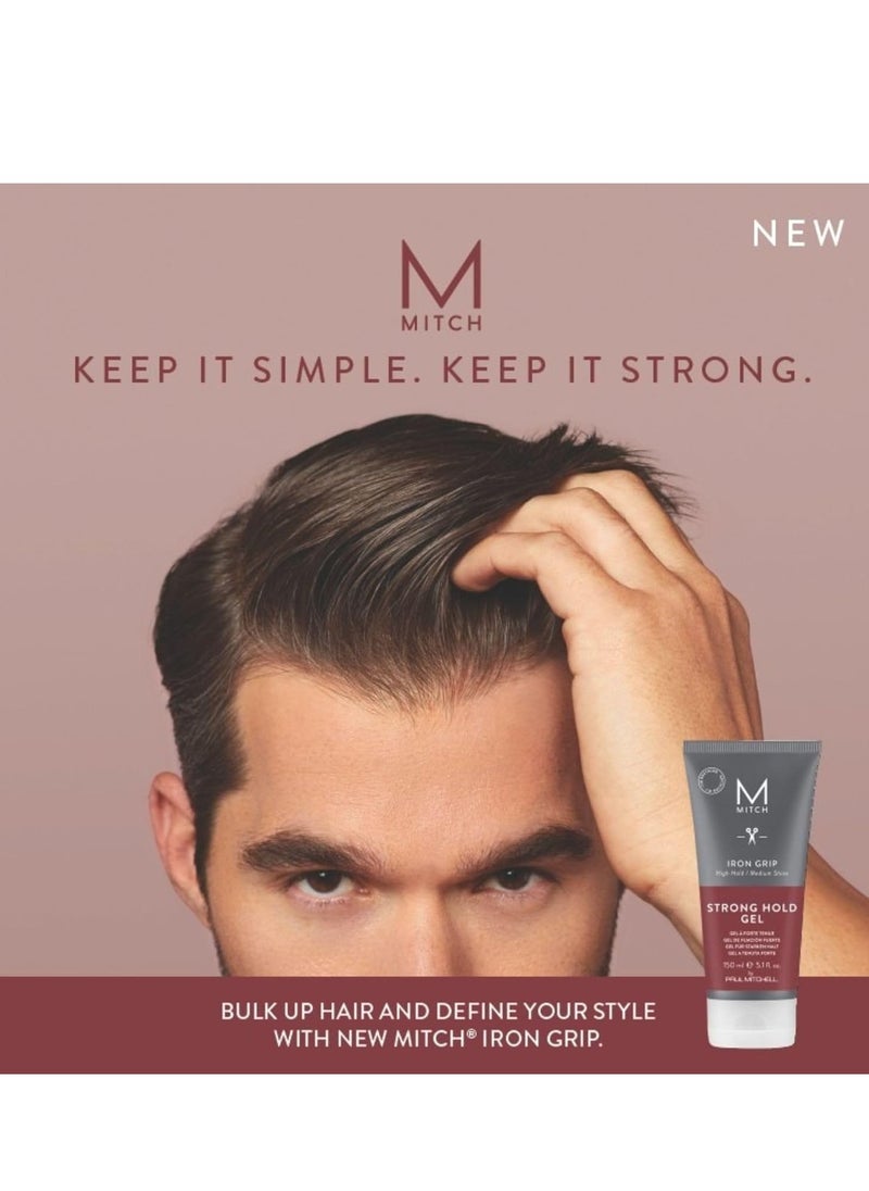 MITCH by Paul Mitchell Iron Grip Strong Hold Gel, High Hold, Medium Shine, For All Hair Types + Textures, 5.1 Fl Oz