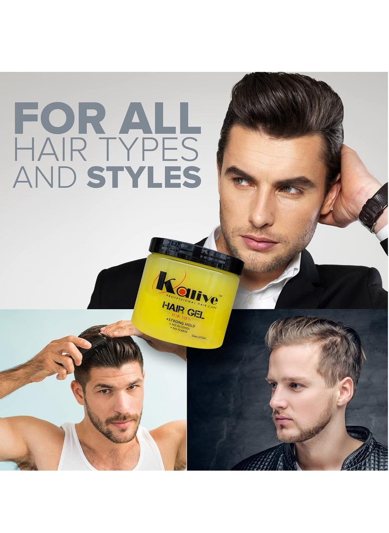 KALIVE Men's Hair Styling Gel 16 oz, Strong-Hold and Light Shine all day, Mens Hair Product fresh scent No Flaking or Alcohol.