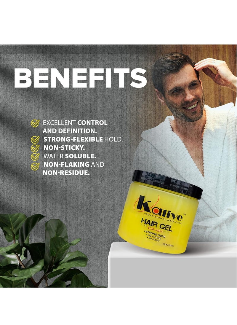 KALIVE Men's Hair Styling Gel 16 oz, Strong-Hold and Light Shine all day, Mens Hair Product fresh scent No Flaking or Alcohol.