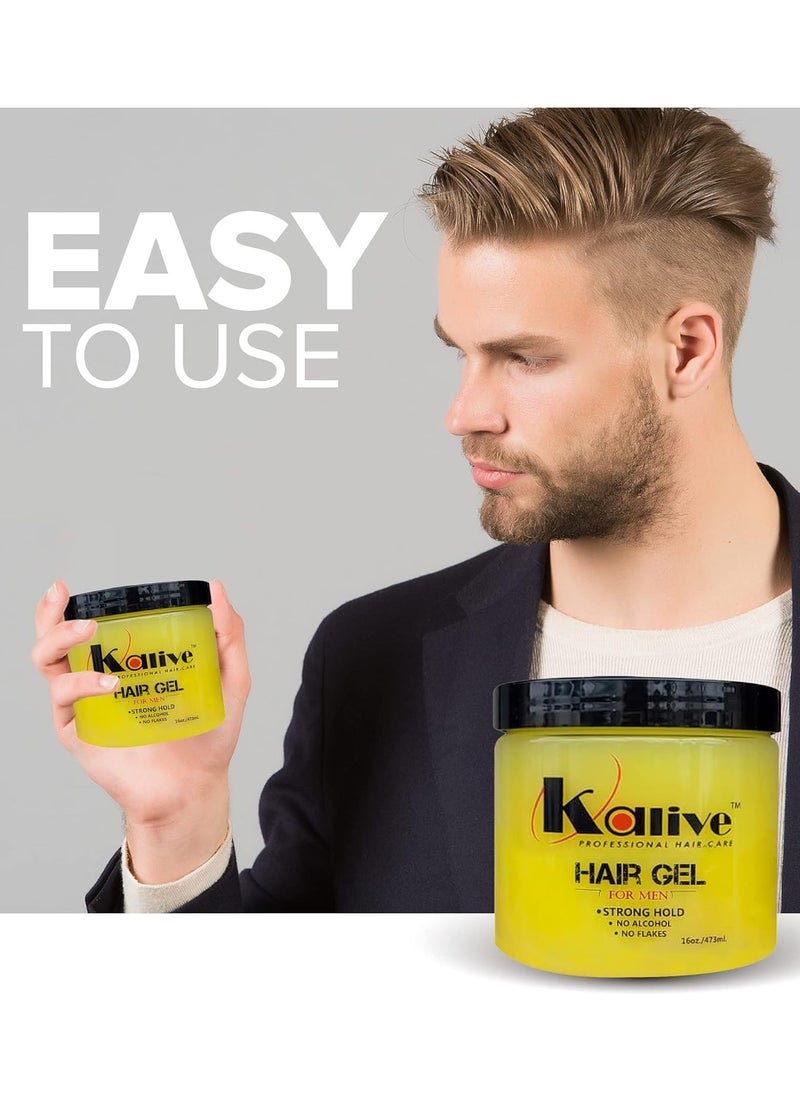 KALIVE Men's Hair Styling Gel 16 oz, Strong-Hold and Light Shine all day, Mens Hair Product fresh scent No Flaking or Alcohol.