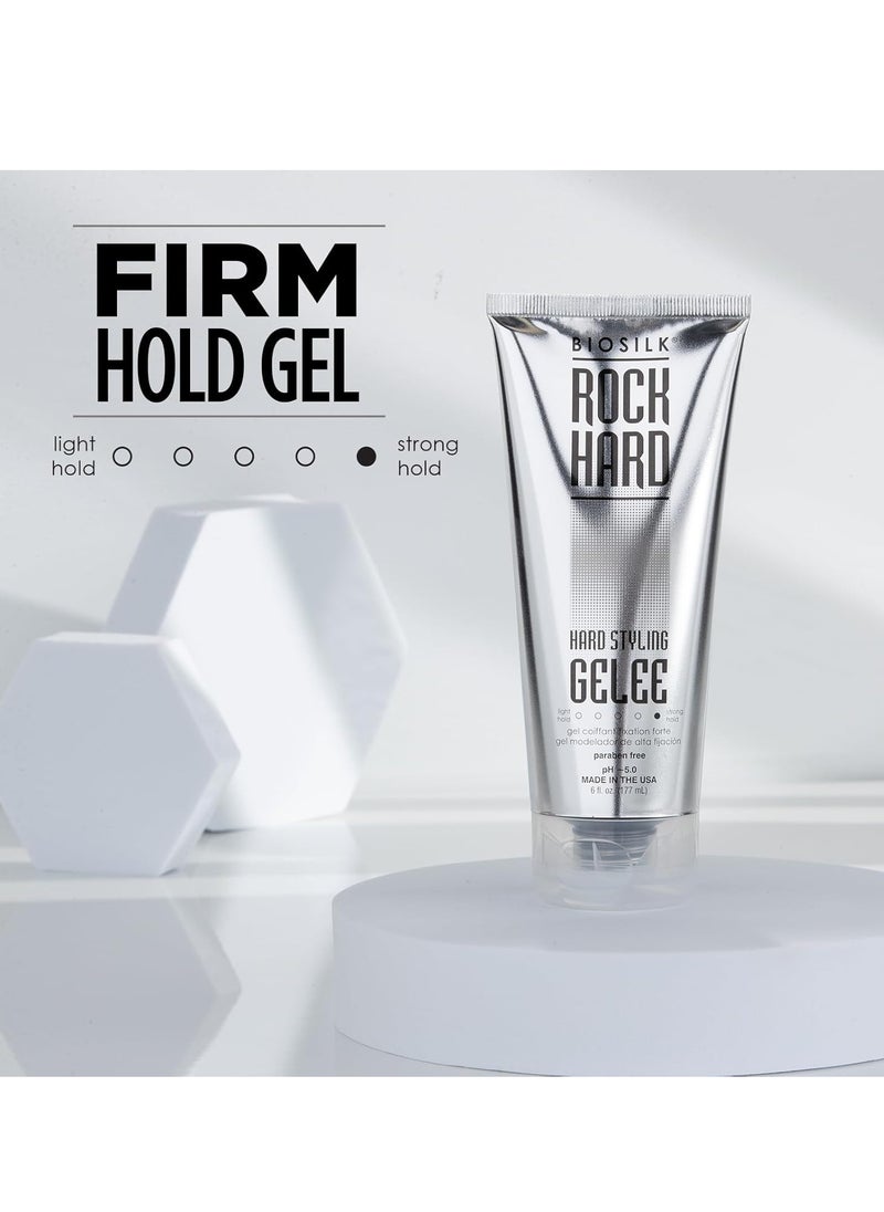 BioSilk Rock Hard Gel, Firm-Hold Hair Gel For Long-Lasting Styles, Sulfate, Paraben, & Cruelty-Free, 6 Oz